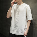 Buddha Stones Summer Casual Minimalist Solid Crew Neck Linen Men's Short Sleeve T-Shirts