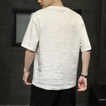 Buddha Stones Summer Casual Minimalist Solid Crew Neck Linen Men's Short Sleeve T-Shirts