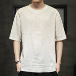 Buddha Stones Summer Casual Minimalist Solid Crew Neck Linen Men's Short Sleeve T-Shirts