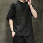 Buddha Stones Summer Casual Minimalist Solid Crew Neck Linen Men's Short Sleeve T-Shirts