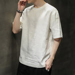 Buddha Stones Summer Casual Minimalist Solid Crew Neck Linen Men's Short Sleeve T-Shirts