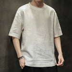 Buddha Stones Summer Casual Minimalist Solid Crew Neck Linen Men's Short Sleeve T-Shirts