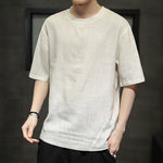 Buddha Stones Summer Casual Minimalist Solid Crew Neck Linen Men's Short Sleeve T-Shirts