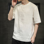 Buddha Stones Summer Casual Minimalist Solid Crew Neck Linen Men's Short Sleeve T-Shirts