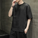 Buddha Stones Summer Casual Minimalist Solid Crew Neck Linen Men's Short Sleeve T-Shirts