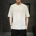 Buddha Stones Summer Casual Minimalist Solid Crew Neck Linen Men's Short Sleeve T-Shirts