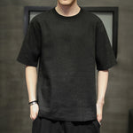 Buddha Stones Summer Casual Minimalist Solid Crew Neck Linen Men's Short Sleeve T-Shirts