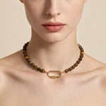 Buddha Stones Natural Tiger Eye Lock Design Bead Strength Necklace