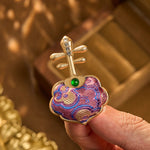 Buddha Stones Song Brocade Handmade Purple Pipa-shaped Energy Brooch
