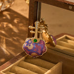 Buddha Stones Song Brocade Handmade Purple Pipa-shaped Energy Brooch