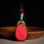 Buddha Stones Ebony Wood Wisdom Handmade Tribal Oval Necklace