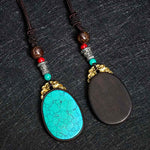 Buddha Stones Ebony Wood Wisdom Handmade Tribal Oval Necklace