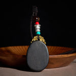 Buddha Stones Ebony Wood Wisdom Handmade Tribal Oval Necklace