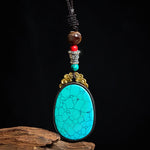 Buddha Stones Ebony Wood Wisdom Handmade Tribal Oval Necklace