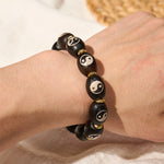 Buddha Stones Tibetan Dzi Bead Agate Yin Yang Symbol Protection Bracelet