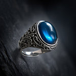 Buddha Stones Blue Chalcedony Copper Optimism Adjustable Ring