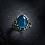 Buddha Stones Blue Chalcedony Copper Optimism Adjustable Ring