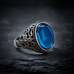 Buddha Stones Blue Chalcedony Copper Optimism Adjustable Ring
