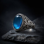 Buddha Stones Blue Chalcedony Copper Optimism Adjustable Ring