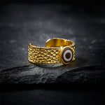 Buddha Stones Dzi Beads Copper Brass Wealth Adjustable Ring
