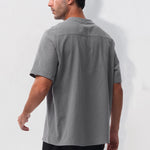 Buddha Stones Summer Casual Mandarin Collar Solid Half Buttons Cotton Linen Men's Short Sleeve Shirts