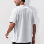 Buddha Stones Summer Casual Mandarin Collar Solid Half Buttons Cotton Linen Men's Short Sleeve Shirts
