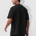 Buddha Stones Summer Casual Mandarin Collar Solid Half Buttons Cotton Linen Men's Short Sleeve Shirts