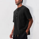 Buddha Stones Summer Casual Mandarin Collar Solid Half Buttons Cotton Linen Men's Short Sleeve Shirts