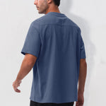 Buddha Stones Summer Casual Mandarin Collar Solid Half Buttons Cotton Linen Men's Short Sleeve Shirts