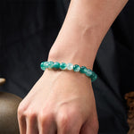 Buddha Stones White Chalcedony Emotional Balance Blue Floral Round Bead Bracelet