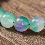 Buddha Stones White Chalcedony Emotional Balance Blue Floral Round Bead Bracelet