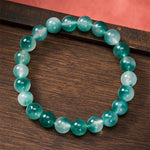 Buddha Stones White Chalcedony Emotional Balance Blue Floral Round Bead Bracelet