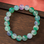 Buddha Stones White Chalcedony Emotional Balance Blue Floral Round Bead Bracelet