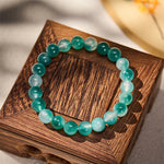Buddha Stones White Chalcedony Emotional Balance Blue Floral Round Bead Bracelet