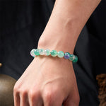 Buddha Stones White Chalcedony Emotional Balance Blue Floral Round Bead Bracelet