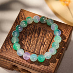 Buddha Stones White Chalcedony Emotional Balance Blue Floral Round Bead Bracelet