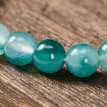 Buddha Stones White Chalcedony Emotional Balance Blue Floral Round Bead Bracelet