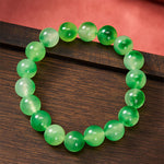 Buddha Stones White Chalcedony Healing Green Floating Flower Round Beaded Bracelet