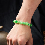 Buddha Stones White Chalcedony Healing Green Floating Flower Round Beaded Bracelet