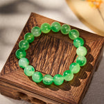 Buddha Stones White Chalcedony Healing Green Floating Flower Round Beaded Bracelet