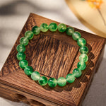 Buddha Stones White Chalcedony Healing Green Floating Flower Round Beaded Bracelet
