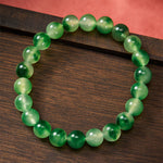 Buddha Stones White Chalcedony Healing Green Floating Flower Round Beaded Bracelet