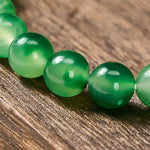 Buddha Stones White Chalcedony Healing Green Floating Flower Round Beaded Bracelet