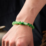 Buddha Stones White Chalcedony Healing Green Floating Flower Round Beaded Bracelet