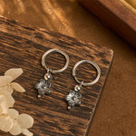 Buddha Stones Flower Pattern Healing Copper Metal Hoop Earrings