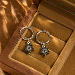 Buddha Stones Flower Pattern Healing Copper Metal Hoop Earrings