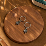 Buddha Stones Flower Pattern Healing Copper Metal Hoop Earrings