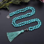Buddha Stones Turquoise Tree of Life Protection Knotted Tassel Mala