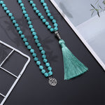 Buddha Stones Turquoise Tree of Life Protection Knotted Tassel Mala