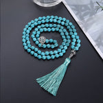Buddha Stones Turquoise Tree of Life Protection Knotted Tassel Mala